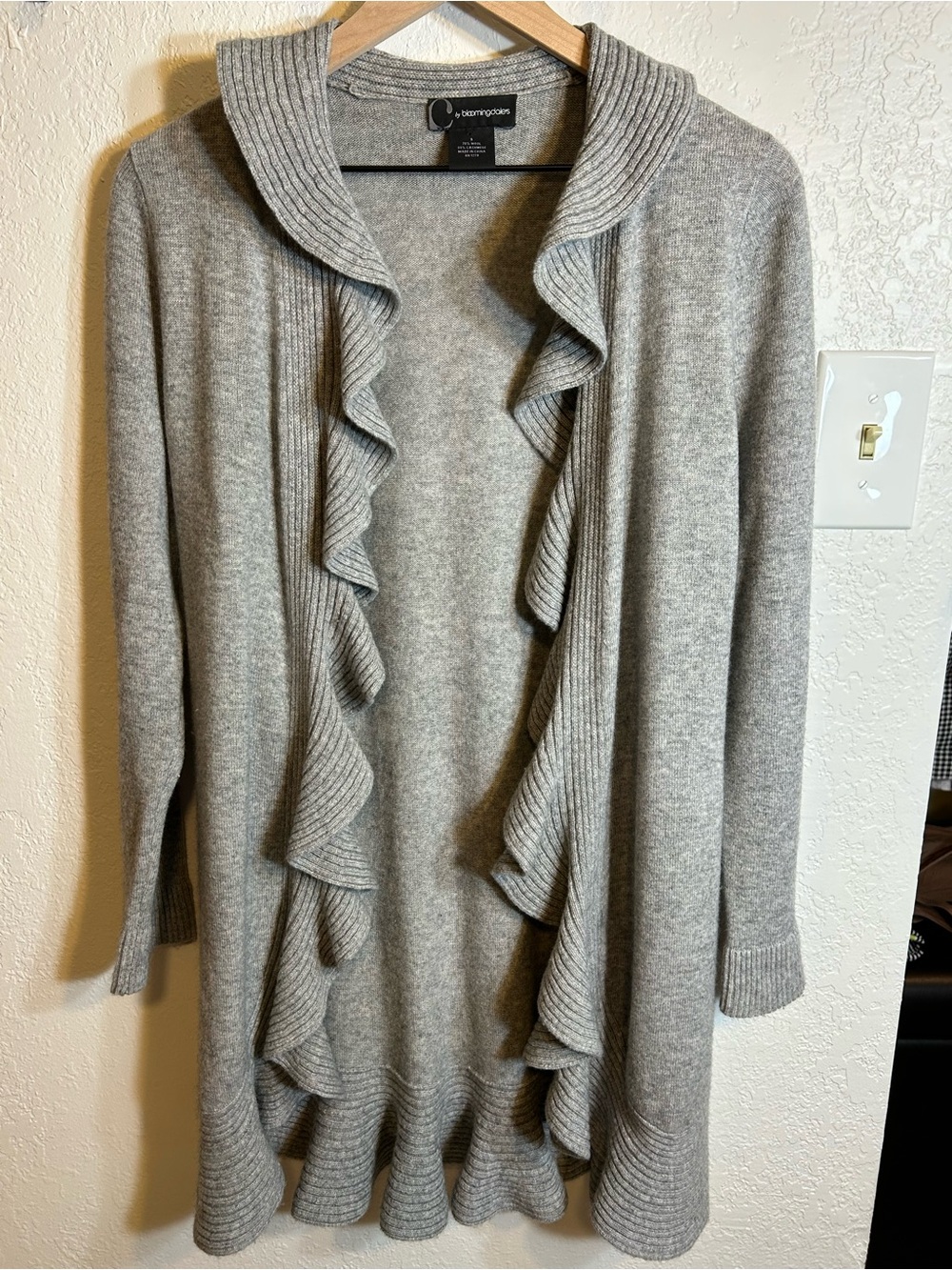C by Bloomingdale’s Wool Cashmere Ruffle Waterfall Cardigan Sweater Career S